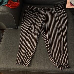 Black, pink and White Striped Pants with tie fold